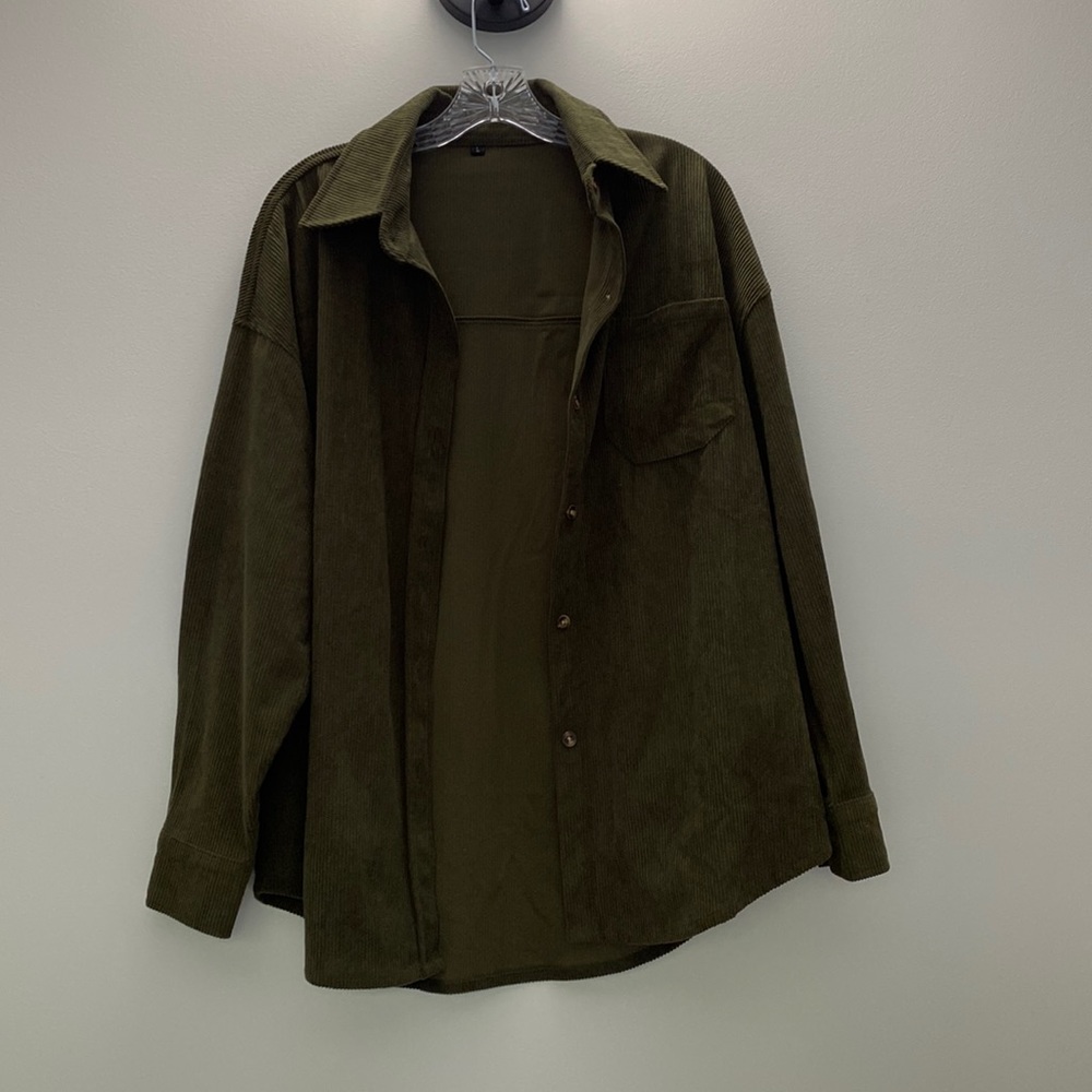 Green button up cord look size large